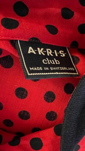 Akris Club Red Black Polka Dot Long Sleeve Button Shirt Blouse Top NWOT 12 - Picture 5 of 7