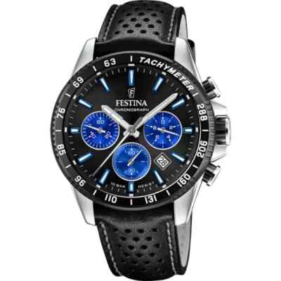 Festina Timeless Chronograph F205616 Men Black Leather Strap Analog Quartz Watch