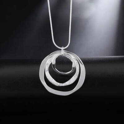 Fine Popular brand 925 Sterling Silver Bohemia three circle pendant Necklace For