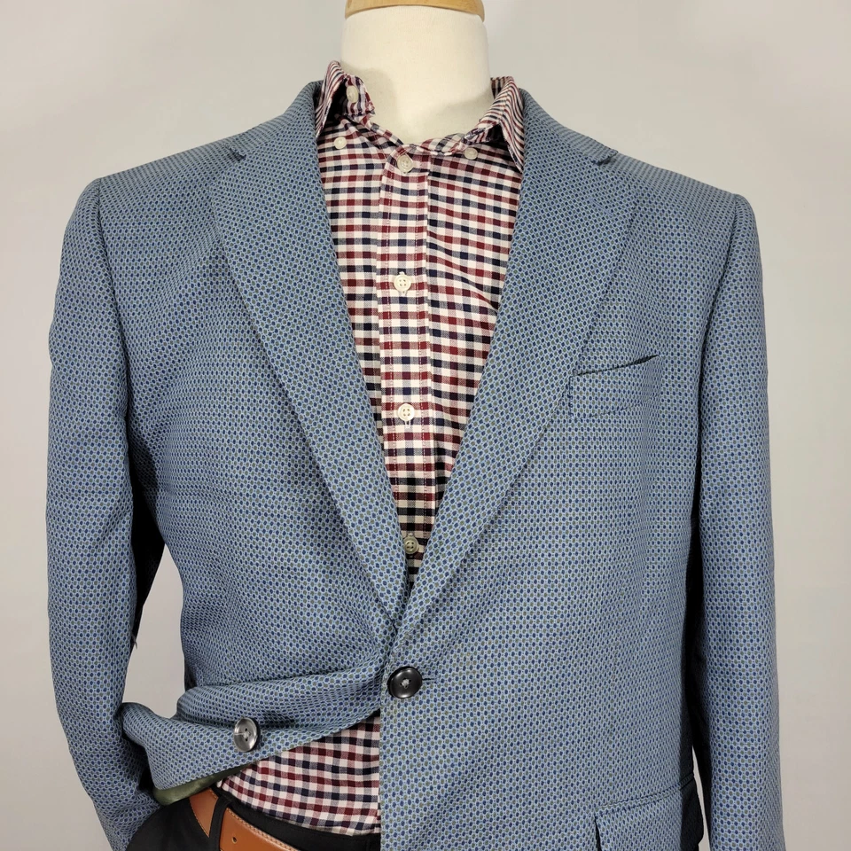 Charles Tyrwhitt Men's Sport Coat Blazer Two Button Blue Dots Size 46R Classic - Imagem 2 de 4
