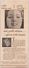 1931 Arm & Hammer & Cow Brand Baking Soda Teeth Whiten Woman Vintage Print Ad