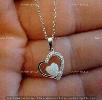 2.00Ct Heart Shape Lab-Created Fire Opal Pendant Necklaces 14k White Gold Plated