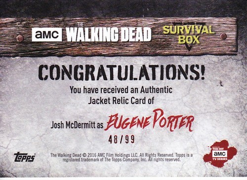 The Walking Dead Survival Box Costume Relic Josh McDermitt As Eugene (48/99) - Picture 2 of 2