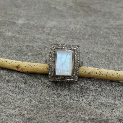 Unisex Natural Fuego Piedra Luna 925 Plata de Ley Anillo Tendencia Regalo Bodas - Imagen 1 de 10