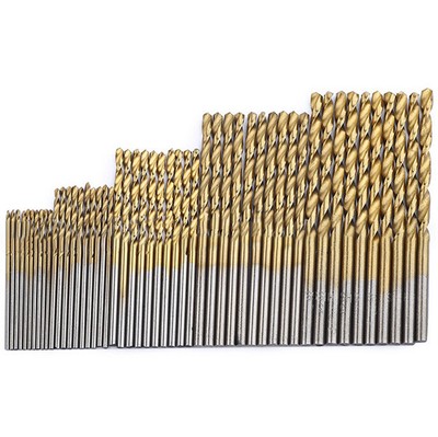50pcs Titanium Coated Drill Bits Metal HSS-Co Cobalt Replacement Wood Bits Tool
