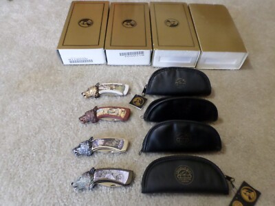 FRANKLIN MINT WOLF KNIVES Four  by  TED CROWN with pouches, COA's and packaging