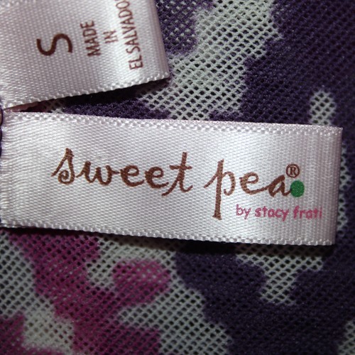 Top Sweet Pea Talla S Púrpura Blanco Paisley Transparente Cinturón Cuello en V 100% Nylon Malla - Imagen 9 de 13