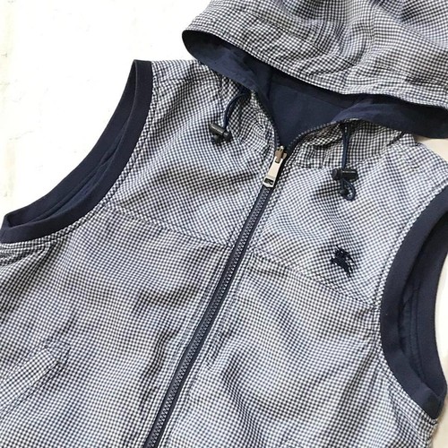 Burberry Black Label Horse Embroidery Gingham Check Reversible Vest Navy M Used - Picture 9 of 10