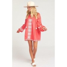 Show Me Your MuMu Cover Up Tunic Dress S Claudine Embroidered Boho Pink Coral