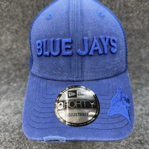 New Era 9Forty Toronto Blue Jays Trucker Snapback Hat Cap Blue Distressed NEW - Picture 2 of 8