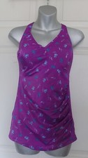 Vintage Purple Nylon Blue Floral Swimsuit Bathing Suit One Piece 18