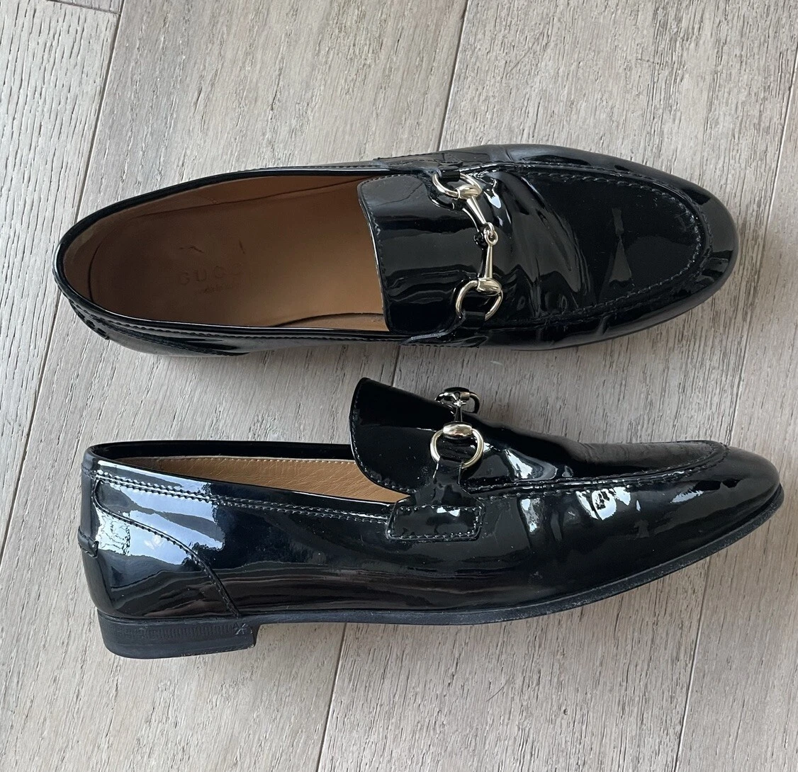 Authentique mocassin Gucci vintage en cuir noir verni femme 38,5 38 1/2
