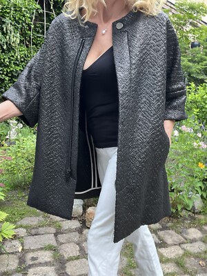 Edler RENE LEZARD kurz Mantel long Jacke Gr.38-40 schwarz 3/4Arm Taschen 49%PA
