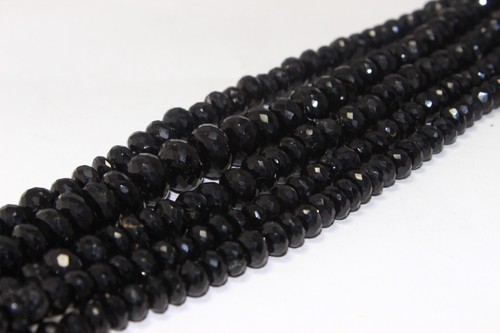 AAA+ Natural Faceted Black Spinel Rondelle Gemstone Beads 7-8mm 8 Inches Long - Picture 3 of 10