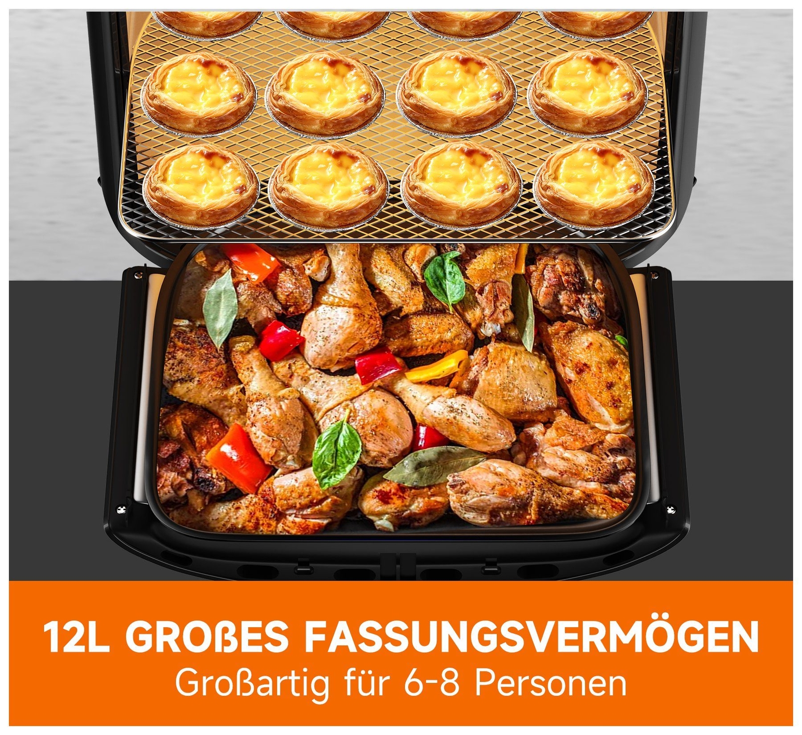 1800W Heißluftfritteuse 12L Mini Backofen Dörrautomat Multigrill Fritteuse Ofen
