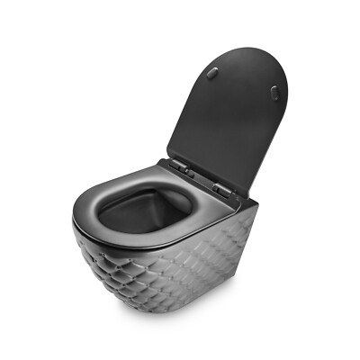 Wand WC Grau Spülrandlos | Hänge-WC Set mit Softclose Sitz inkl. Schallschutz