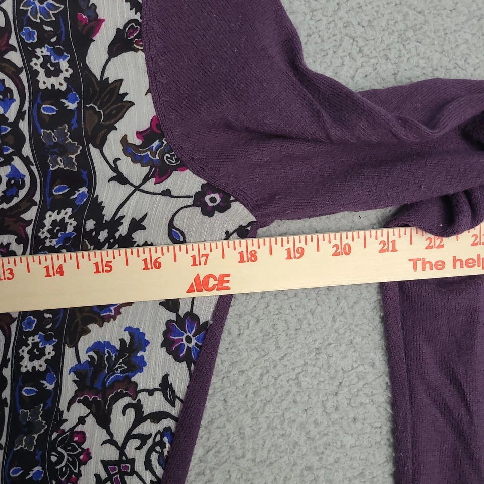 Suéter New York & Company Mujer Talla S Púrpura Transparente Estampado Floral Botón Cárdigan Foto 4 de 4