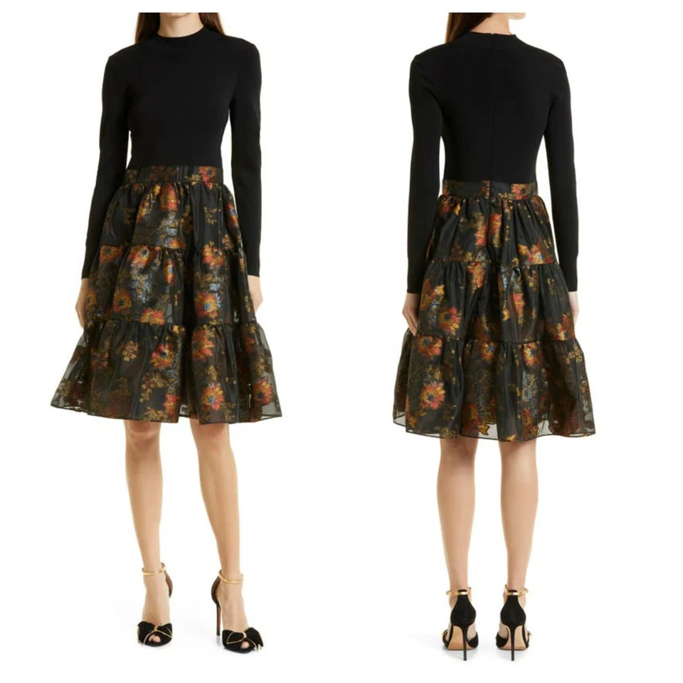 Vestido Falda TED BAKER Audria Tejido Top Floral Metálico Jacquard Organza Niveles 3 Foto 2 de 4