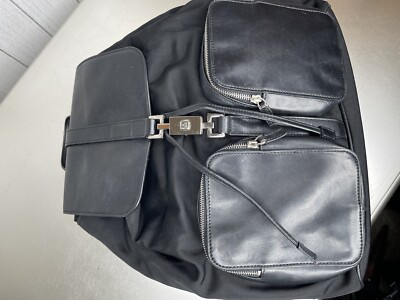 Authentic GUCCI Backpack Bag Black Leather Nylon Printed Logo Silver Metal Authentic GUCCI Backpack Bag Black Leather Nylon Printed  main image 4