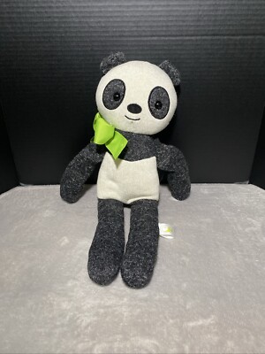 Animal Adventure Knitted Panda Bear Plush Green Bow 19'' Stuffed Toy Pet Lovey