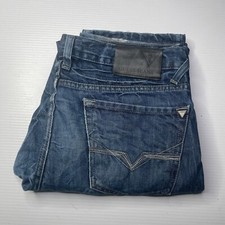 Guess Distressed Straight Denim Jeans Mens Size 32 Waist Blue Casual Style Fit