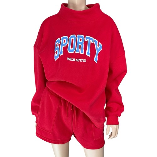 Wilo The Label Red Sweatshirt Set Shorts Women Size Medium Graphic NWT $146