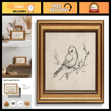 Vintage Gold Framed Birds Canvas Art - Rustic Farmhouse Wall Decor 8x10