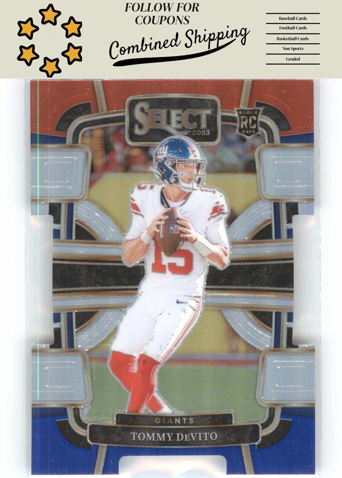 2023 Panini Select #73 Tommy DeVito Red and Blue Prizms Die Cuts