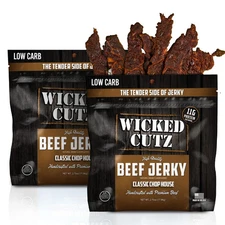 Wicked Cutz Classic Chop House Beef Jerky 33g Protein Per Bag Tender & Easy t...