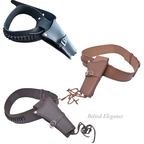 Cowboy Western Revolver Single Gun Holster Gürtel schwarz, braun&hellbraun Echtleder - Bild 8 von 24