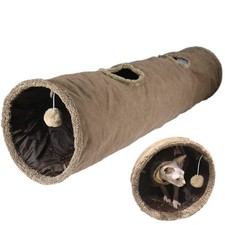 Cat Tunnel for Indoor Cats, 51 12 inch Foldable Big Cat Tunnel, Brown Suede