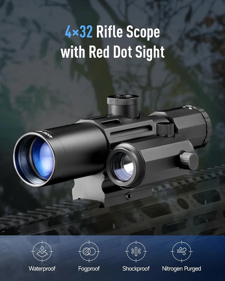 Mira para rifle y combo de punto rojo, mira para rifle 4X32 con mira reflectante, rojo y verde Ref Foto 3 de 4