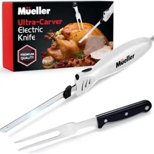 Mueller Electric Knife for Carving. Stainless Steel Blades,Serving Fork Included