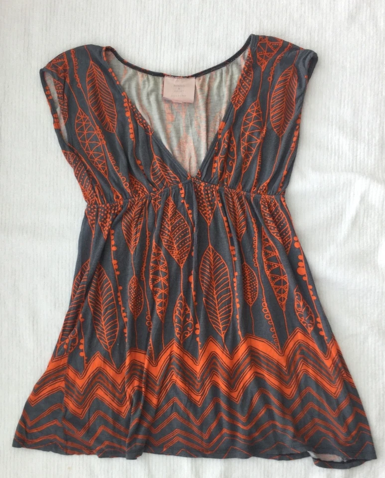 Top Romeo & Juliet Couture M Babydoll Tank Naranja Gris Estampado Fairy Empire Foto 2 de 4