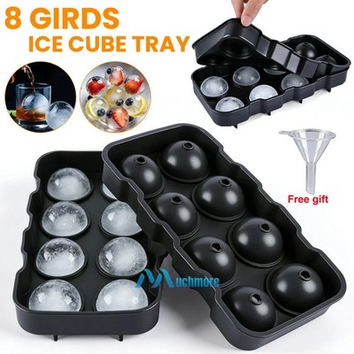 Black Round Silicone Ice Cube Ball Maker Tray 8 Large Sphere Molds Bar Cocktails