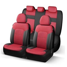 Seat Covers, Air Mesh and Faux Leather Car Seat Full Set 812 Black Red