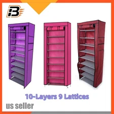 3Colors 10-Tier 9Lattices Portable Shoe Rack Storage With Dustproof Fabric Cover