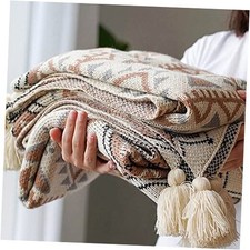 Boho Throw Blanket, Knitted Tassel Throw Blankets, Soft 50" X 60" Brown
