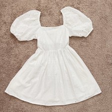 A New Day NWT Women's XS White Eyelet Puff Sleeve Smocked Cutout Back Dress