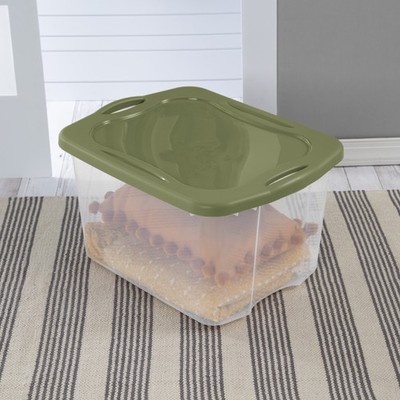 Sterilite 70 Quart Plastic Storage Bin, EZ Carry Full-Grip Handles,Green,Durable