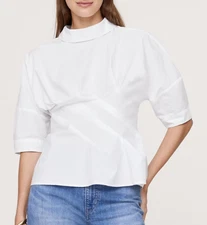 NWT!!! Banana Republic RT$80 White Cotton Poplin Twisted & Pleated Blouson Top L