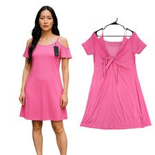 Armani Exchange Mini Slip Dress M Women Hot Pink Stretch Flowy Cold Shoulder NEW