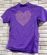 Lands End girls 14 shirt Rash Guard Tee Shirt purple short sleeve raglan sleeve