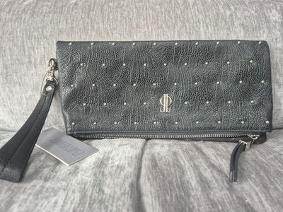 JLO Jennifer Lopez Black Dorene Soft Clutch Wristlet Studded Grunge Brand New