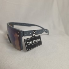 NWT Original TRUE RELIGION shield Sunglasses 100 UV protection Logo matt blue