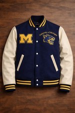 Letterman University of Michigan Varsity Jacket With Premium Leather Sleeves