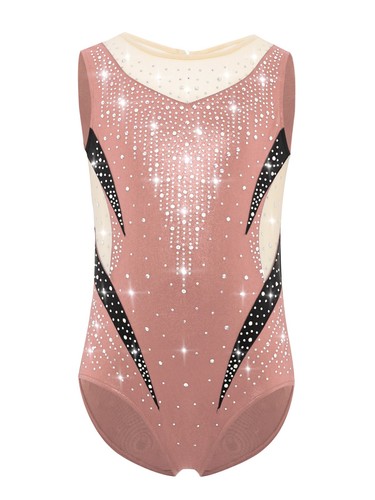 Kids Girls Bodysuit Back Dancewear Rhinestones Jumpsuit Splice Dance One Piece - Picture 69 of 82