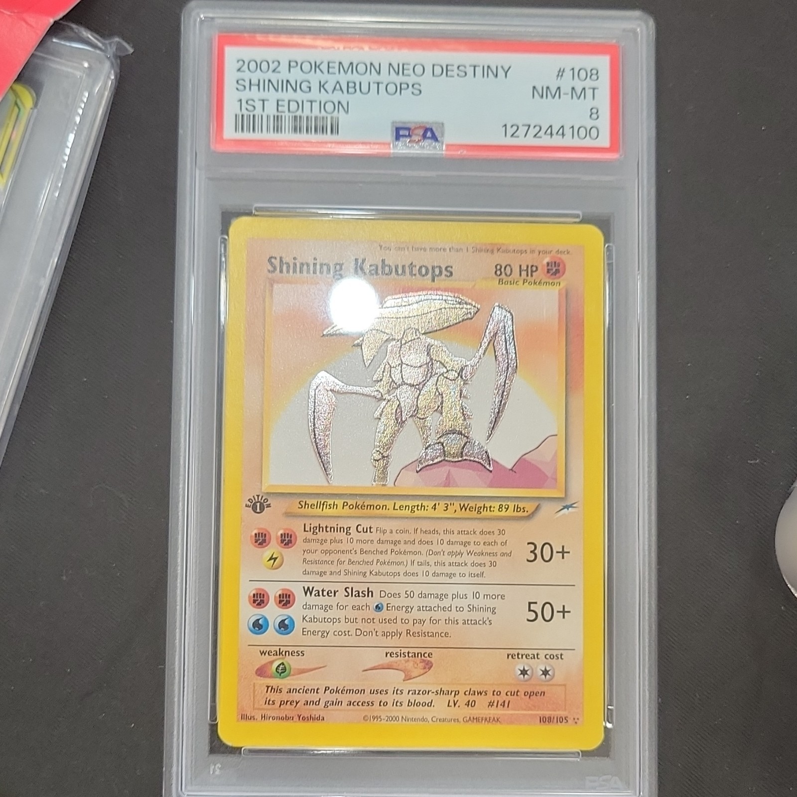 Pokemon Shining Kabutops 108/105 Neo Destiny 1st Ed Holo English 2002 PSA 8