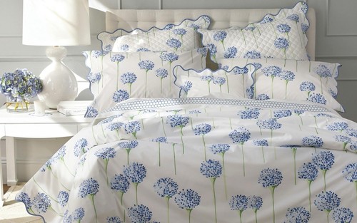 Matouk Lulu DK Charlotte One Standard Pillow Sham Azure 500 T/C Allium Scalloped - Picture 5 of 7