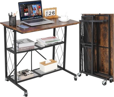 Garvee Klappbarer Computertisch Mit Rollen,31,5'' Mobil 3-stufiges Metall-Regal
